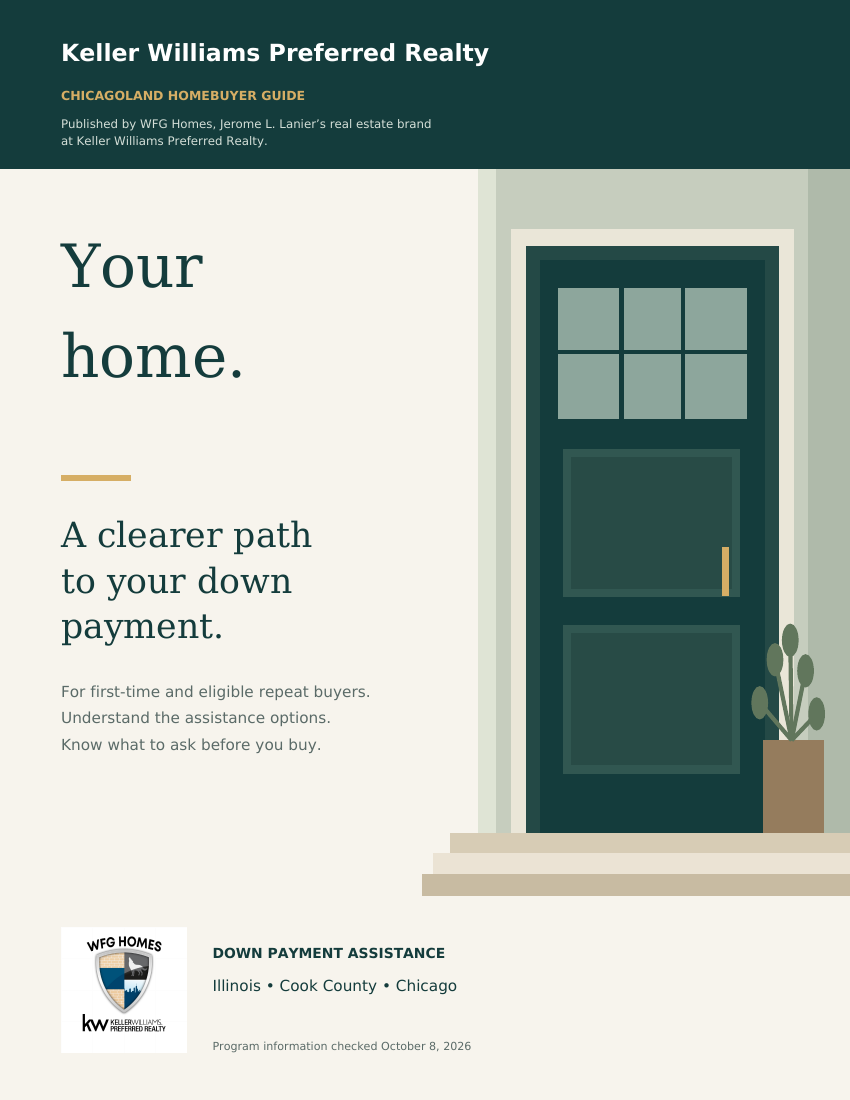 Cover of the WFG Homes Chicagoland Homebuyer Guide: Your home. A clearer path to your down payment.